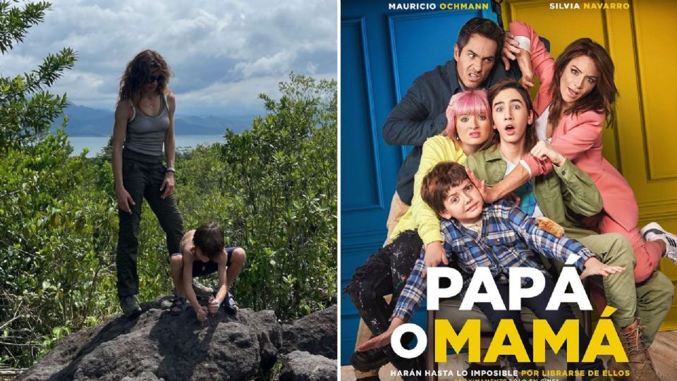 Silvia Navarro camina sobre la alfombra roja de la película “Papá o Mamá”, de la mano de su hijo