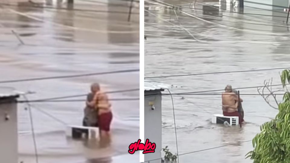 Emotivo video muestra a una pareja de adultos mayores abrazándose en medio de una inundación. 
